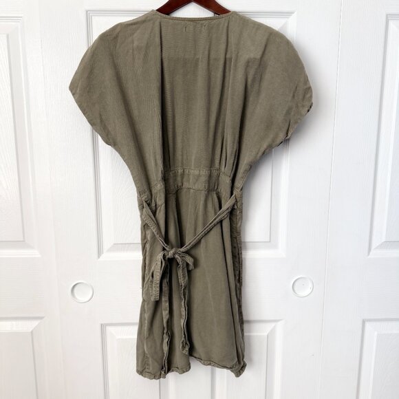 Quince Tencel Rib Knit Dark Olive Mini Flare Dress Small Boho Euro Parisian - Picture 5 of 8